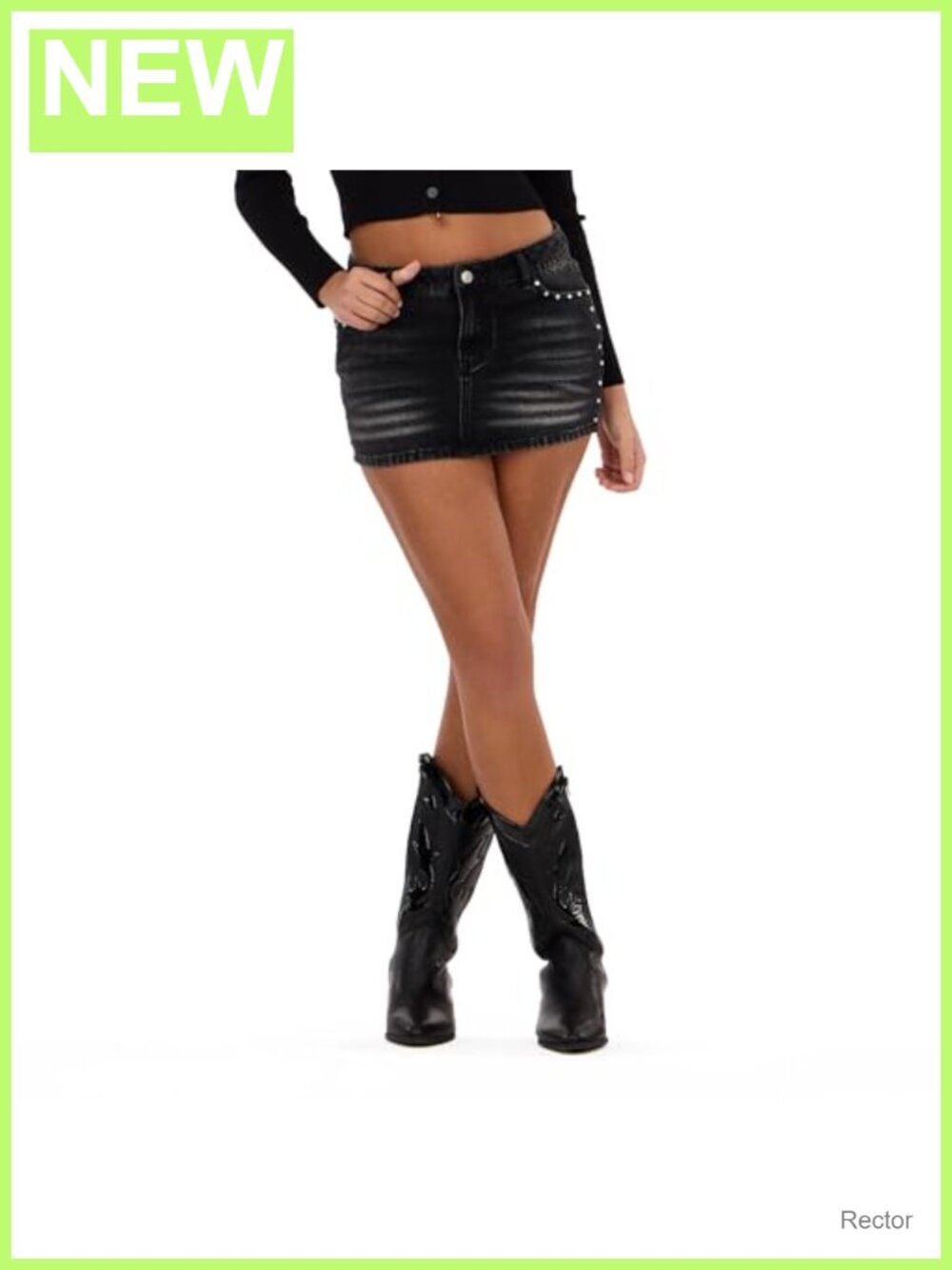 Forever 21 Women's Denim Mini Skirt with Studs Bodycon